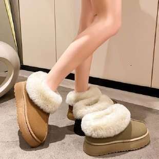 2024 New Plus Size Snow Boots For Lazy People, Solid Color Warmth, Versatile Women's Cotton Shoes, Height Increasing Thick Soled Women