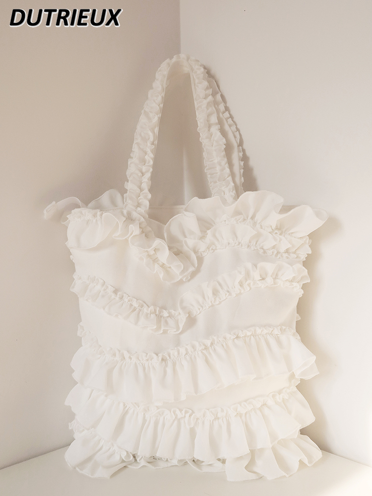 Exquisite Lolita Bags Ruffles Solid Color Shoulder Canvas Bag Sweet Lady Handbag Fashion Spring Autumn Women's Handbags