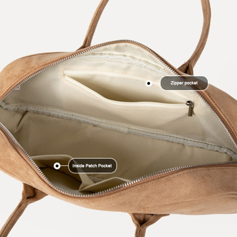 Women's Suede Boston Tote Solid Versatile Armpit Purse Large Capacity Travel Shoulder Bag Multi-Pocket Ladies Commuting Bags