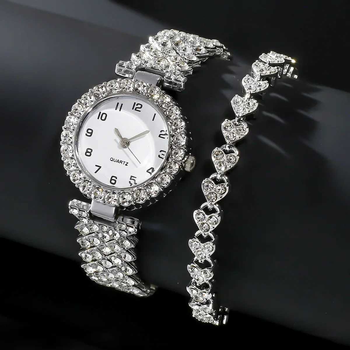 2/1pcs Luxury Fashion Women Watch Set Silver Strap Ladies Quartz Wristwatch Alloy Bracelet for Ladies Jewelry Set Clock GiftXJ250213