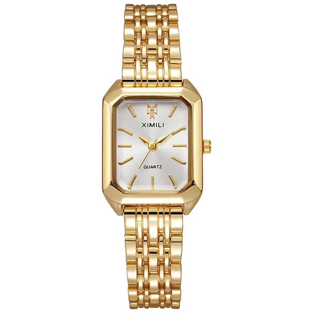 Luxury Ladies Fashion Quartz Watch Simple Scale Square Quality Gold Plated Women Watches Business Stainless Steel Folding ClockX240920