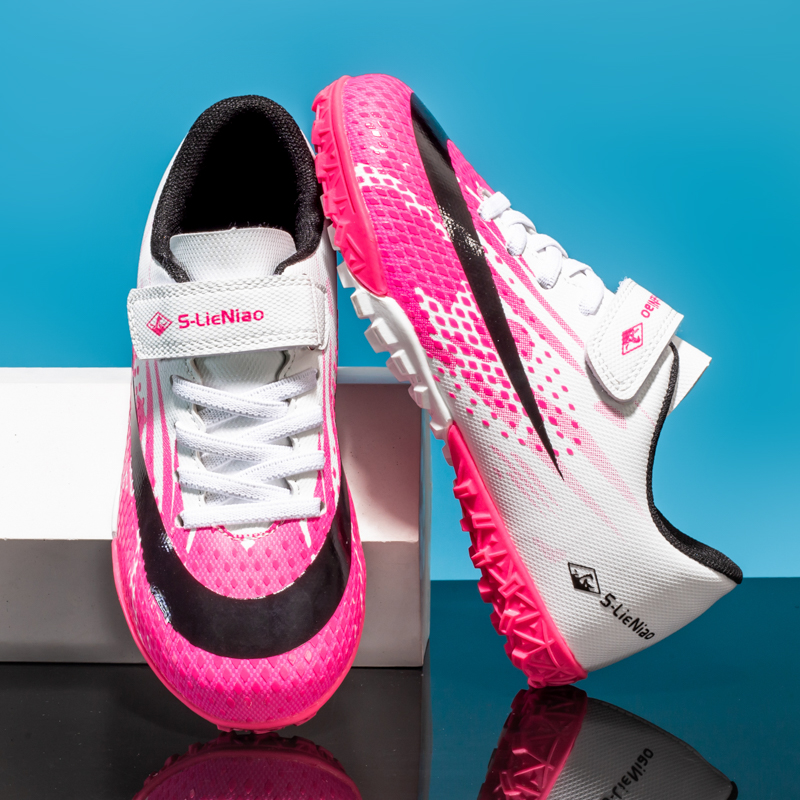 Girls Football Boot Original for Boys Red Soccer Shoes Kids Children Footwear Youth Baseball Cleats Futsal Training Turf Velcro