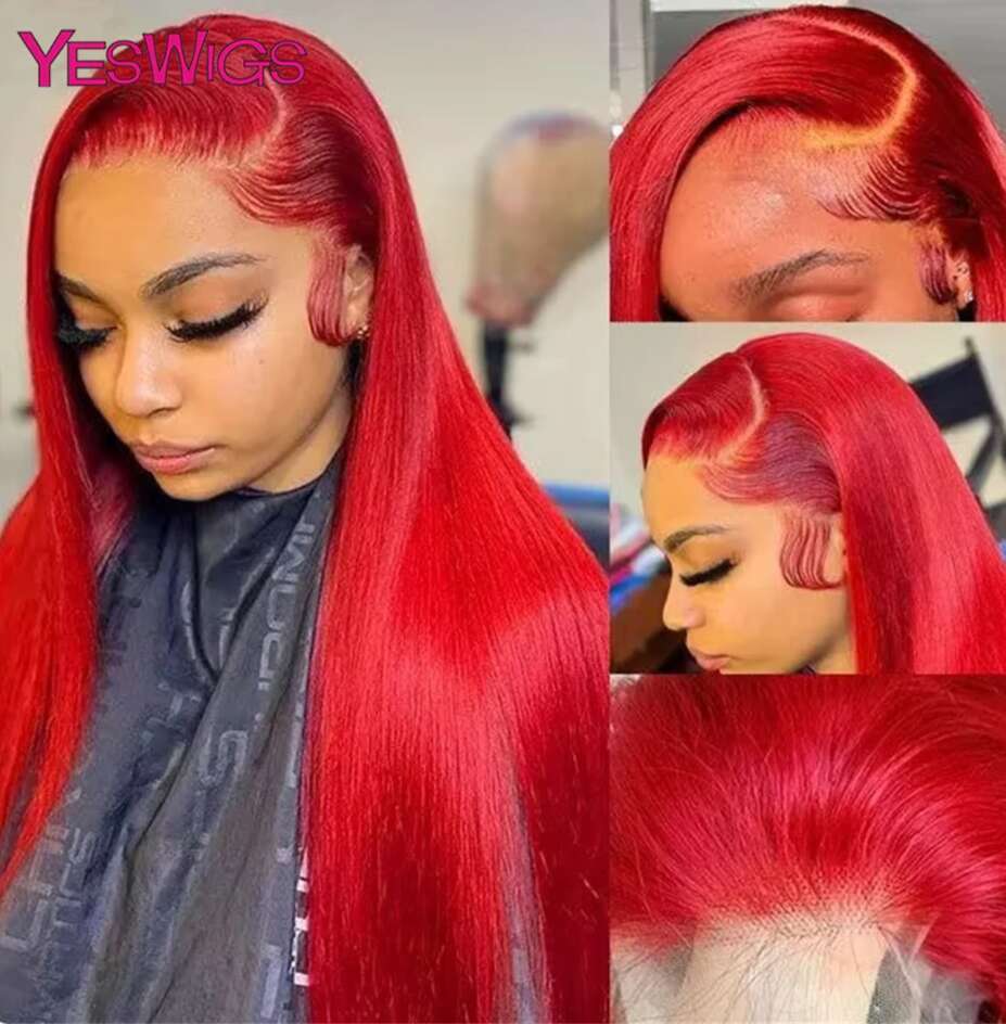 Bury 99J 13x4 Straight Front Wigs For Women 30 Inch Hot Red Colored Transparent Lace Frontal Wig Human Hair