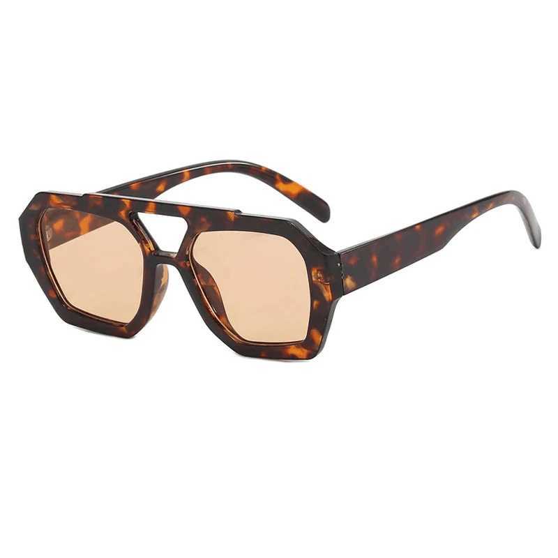 Retro Double Bridges Womens Sunglasses Big Frame Leopard Brown Gradient Eyewear Fashion Luxury Designer Sun Glasses Men ShadesX240920