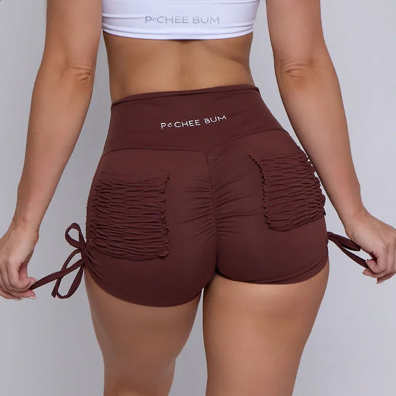 Pchee Bum Scrunched Pocket Scrunch Hip Shorts Womens Bicycle Jogging Fitness High Waist Push Up Gym Yoga 240911