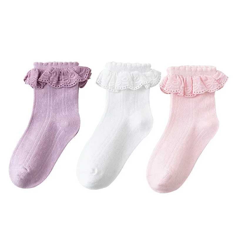 Kids Socks 3 Pair Kids Girl Sock Princess Ruffle Solid Color Calf Sock for Baby Girl Spring Autumn Cotton Soft Frilly Children Girl Sock Q240920