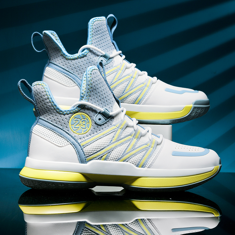 Orange men's high top basketball shoes, fitness anti slip training sports shoes, children's and youth cushioning boots