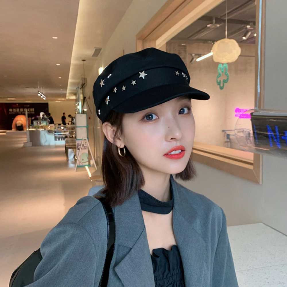 Womens British Stars Berets Retro Casquette Vintage Navy Style Artist Caps Fashion Lady Newsboy Hats Stars Cap Newspaper BeretsX240919