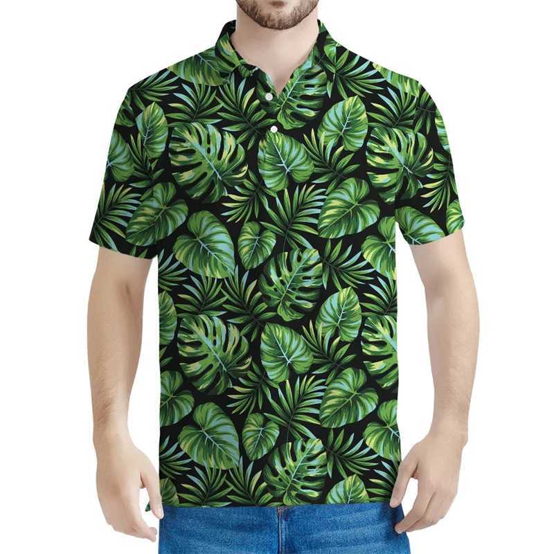 Blossom Tropical Leaves Pattern Polo Shirt Men 3D Printed Hawaiian T-shirt Summer Streetwear Short Sleeve Tops Lapel Tee ShirtsX240920