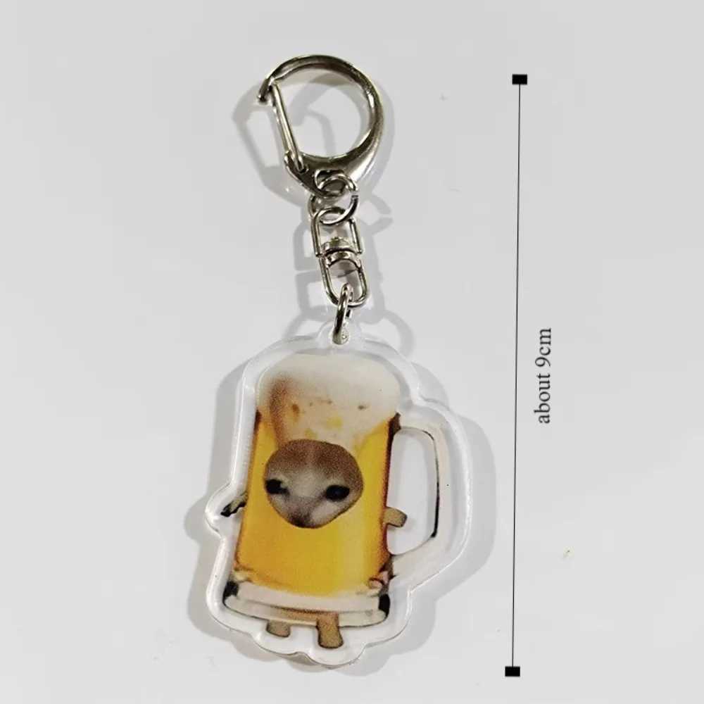 Cute Acrylic Happy Funny Cat Keychain Food Cat Head Portable Toast Cat Pendant Key Ring Small Bag Accessories Car Key ChainsX240919