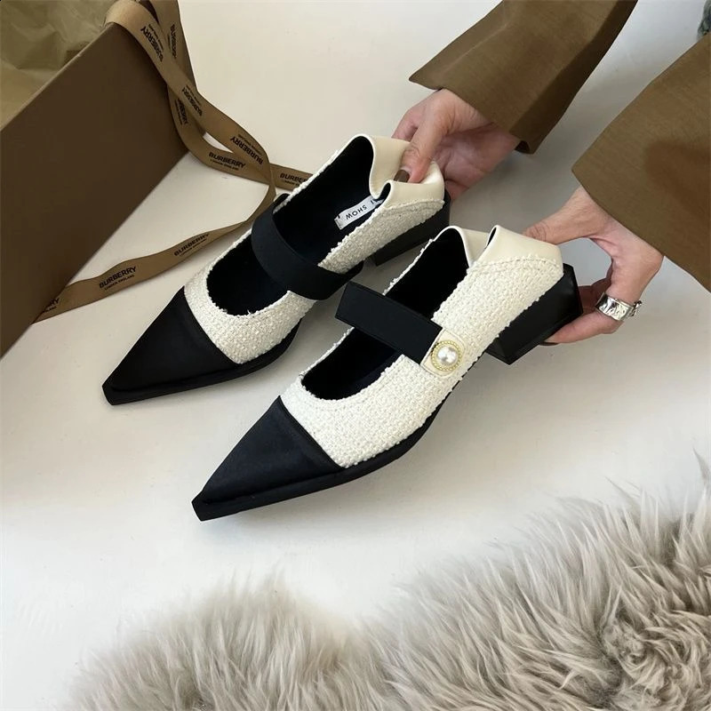 French Dot toe Mary Jane Womens Shoes Spring and Autumn Niche Light perfume Patched Low Heel Shoes 240919