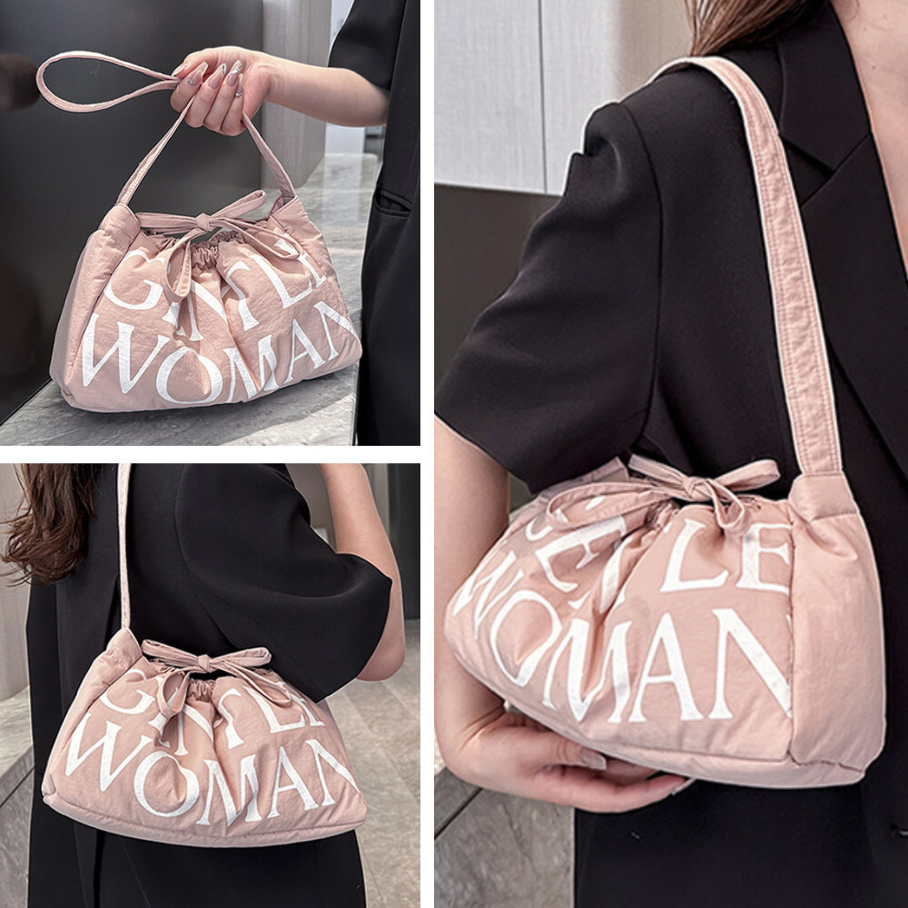 Women Dumpg Casual Shoulder Puffy Sg Drawstring Crossbody Hobo Puffer Handle Bag Beg Wanita L38