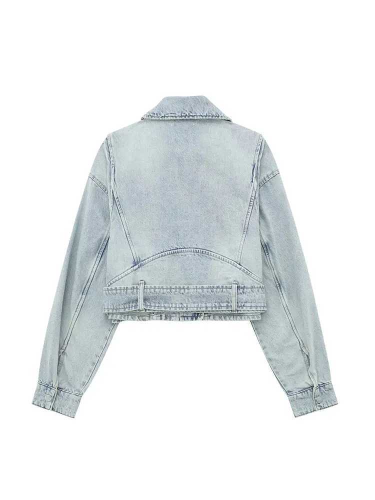 Nlzgmsj TRAF Women 2024 Autumn Winter Denim Coat Lapel Long Sleeve Short Jackets Lady Chic Loose Streetwear Women JacketX240920