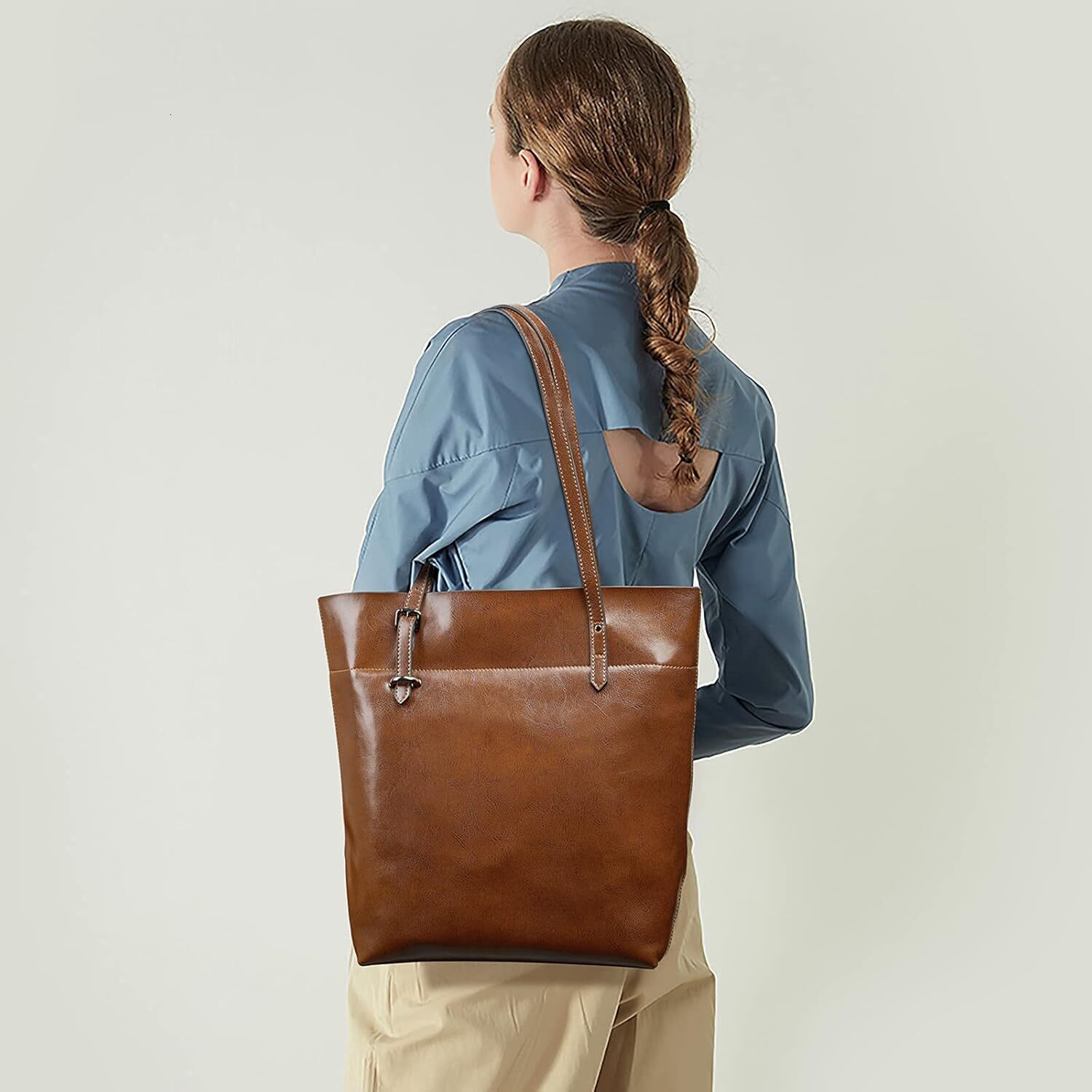 Vintage Genuine Leather Tote Shoulder Bag Handbag Big Large Capacity (Dark Brown)
