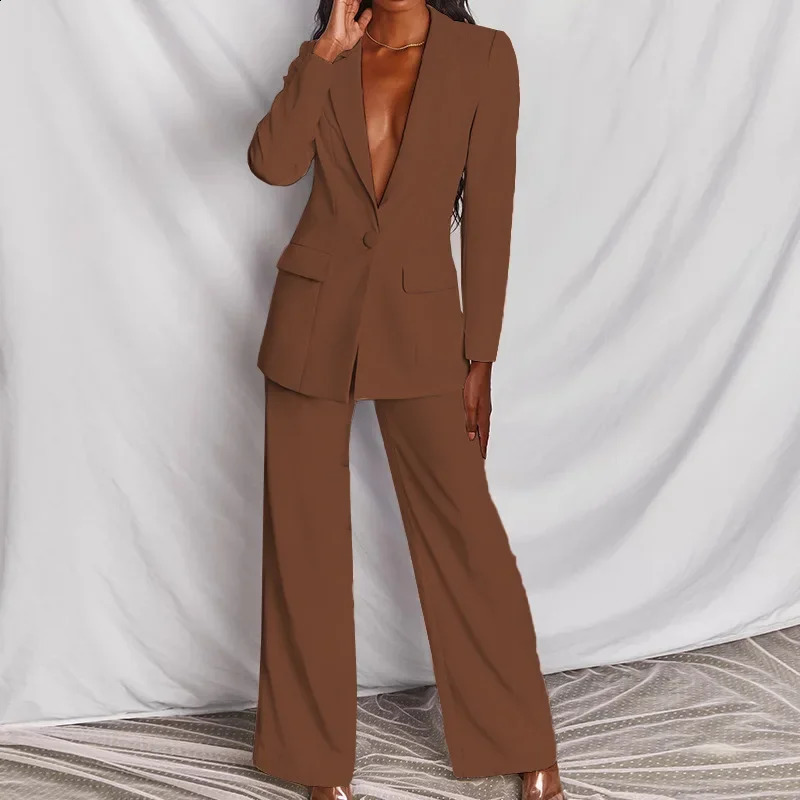 Urban Elegant Women Blazers Set Solid Fashion Casual Long Pants Blazer Suit Two Pieces Office Lady Loose Autumn Winter Clothes 240919