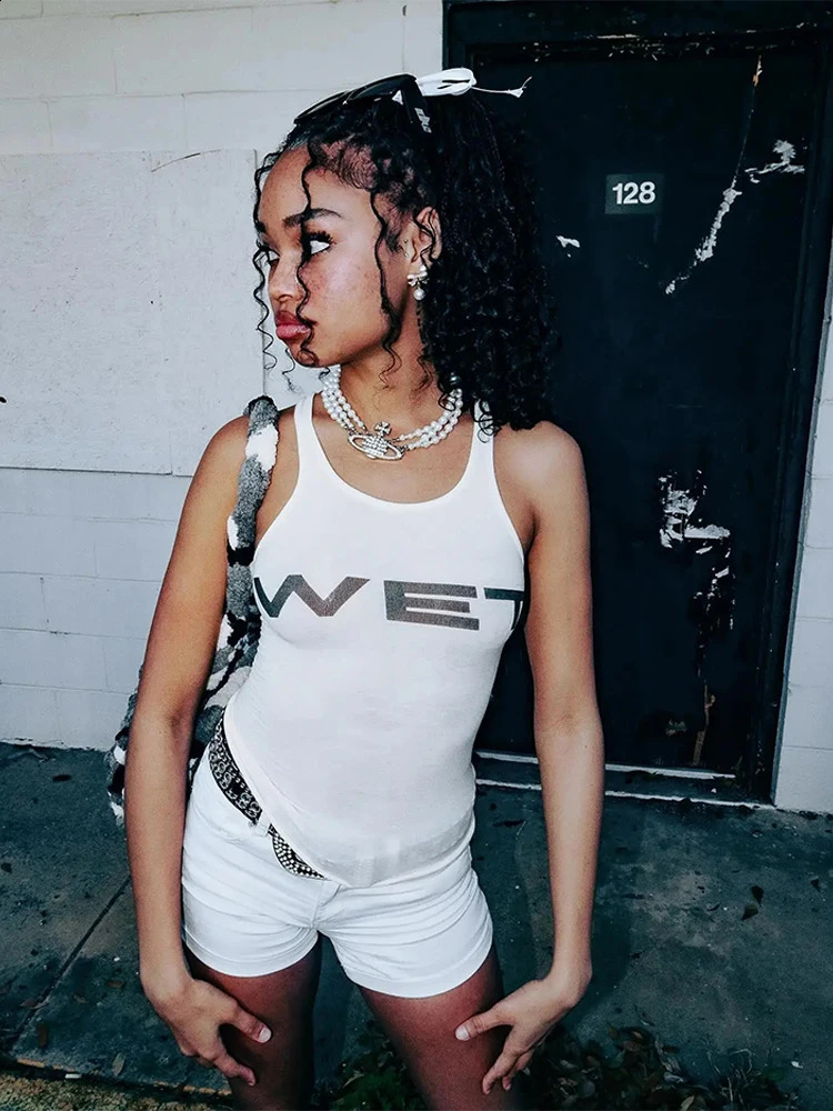 Summer Y2k Womens Sleeveless Vest Streetwear Hip Hop U Neck Rock Sports Corset Emo Girls Short Tops Casual Basic Tank 240918