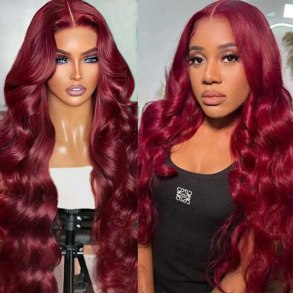99j Bury Front Human Hair Pre Plucked Transparent Lace Colored Body Wave 99J 4x4 Glueless Wig Ready to Wear