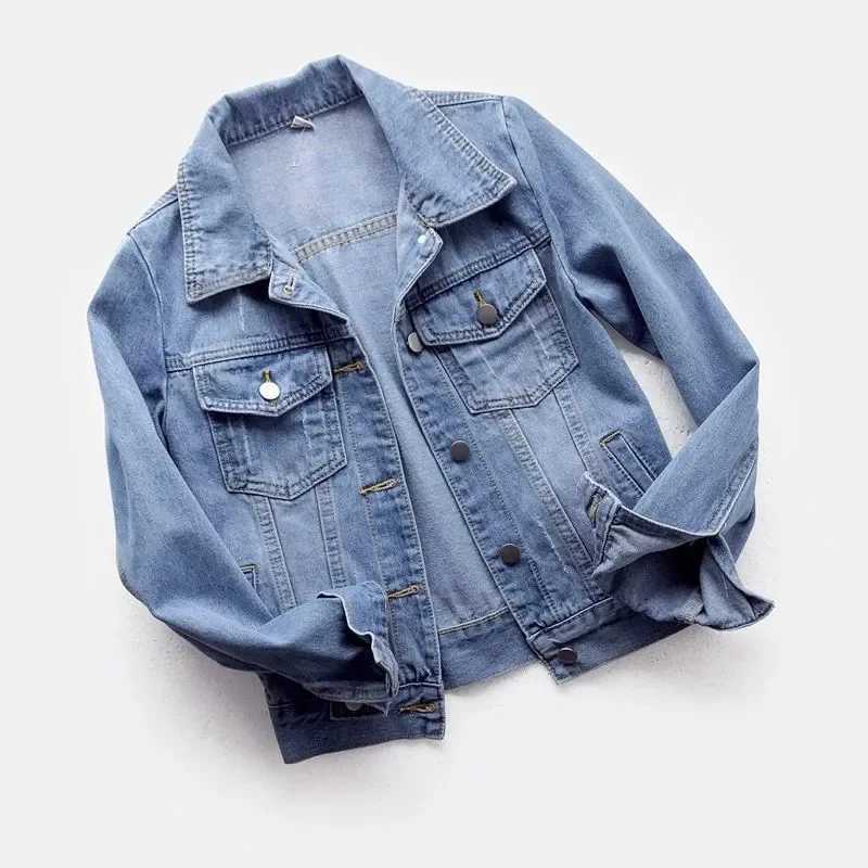 2023 New Spring Autumn Womens Denim Jacket Long Sleeve Overcoat Loose Basic Coat Button Streetwear Outerwear Jeans JacketsX240920