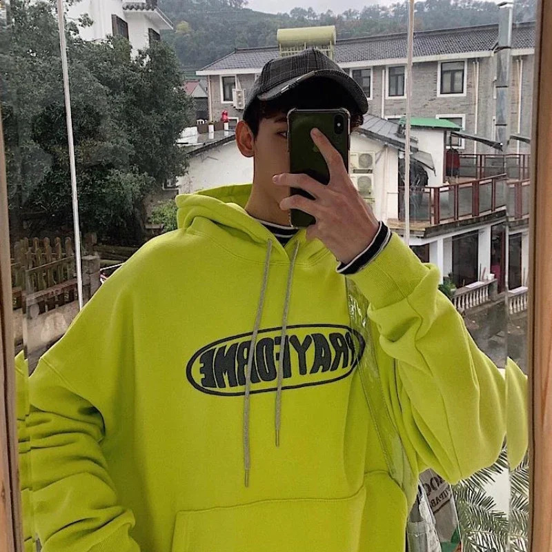 Mens clothing hooded streetwear hiphop mens sportswear letter green printed onepiece warm expression 240911