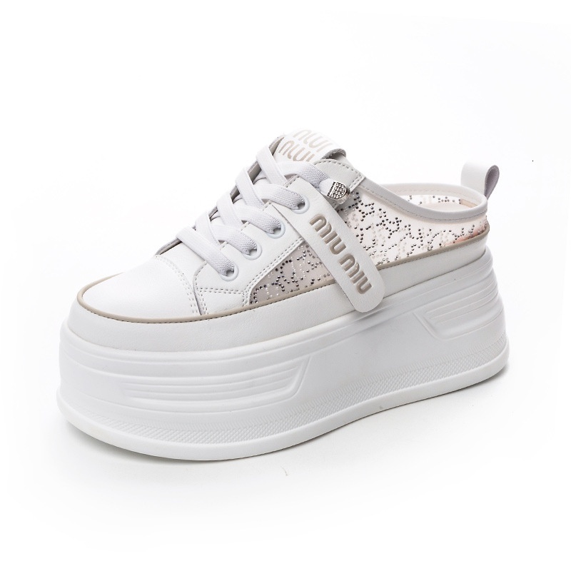 Heightened Baotou Half Slippers for Women Wearing Size 34 High Heels, 2024 Summer New Thick Sole, Small stature, 8cm Mesh Sier K