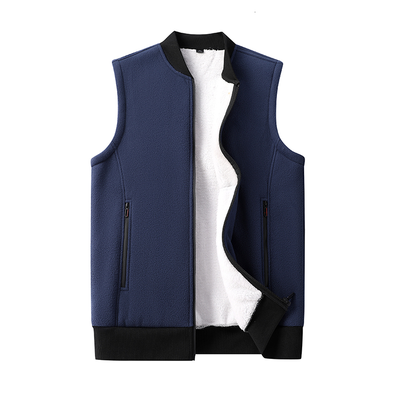 New Autumn Thick Warm Winter Men Solid Stand Collar Polar Fleece Sleeveless Vest Jacket Outdoor Sports Waistcoat Male