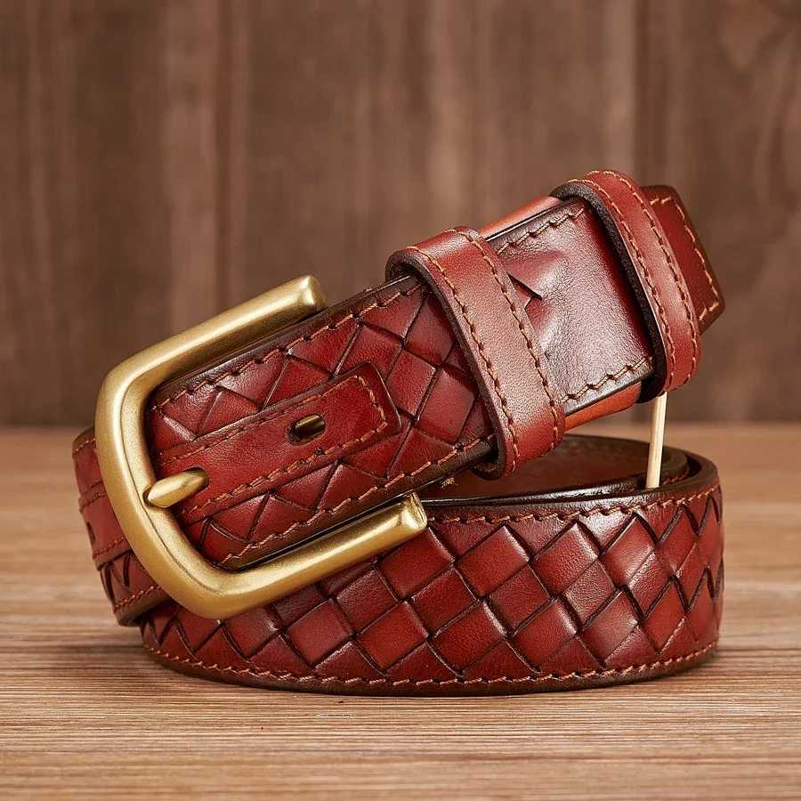 3.8cm luxury genuine denim leather woven strap W240920