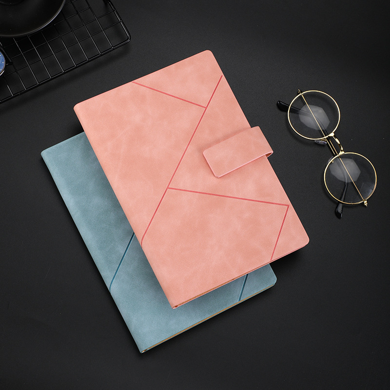 Stylish PU leather geometric notebook with magnetic buckle - preferred for business and daily notes