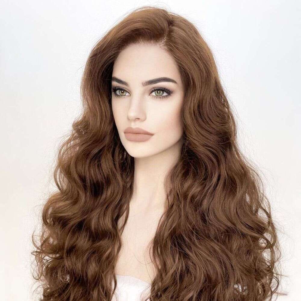 Caramel Brown Loose Wave Synthetic Long Glueless Hair For Black Women Transparent Lace Front Wigs Natural Look Easy Wear