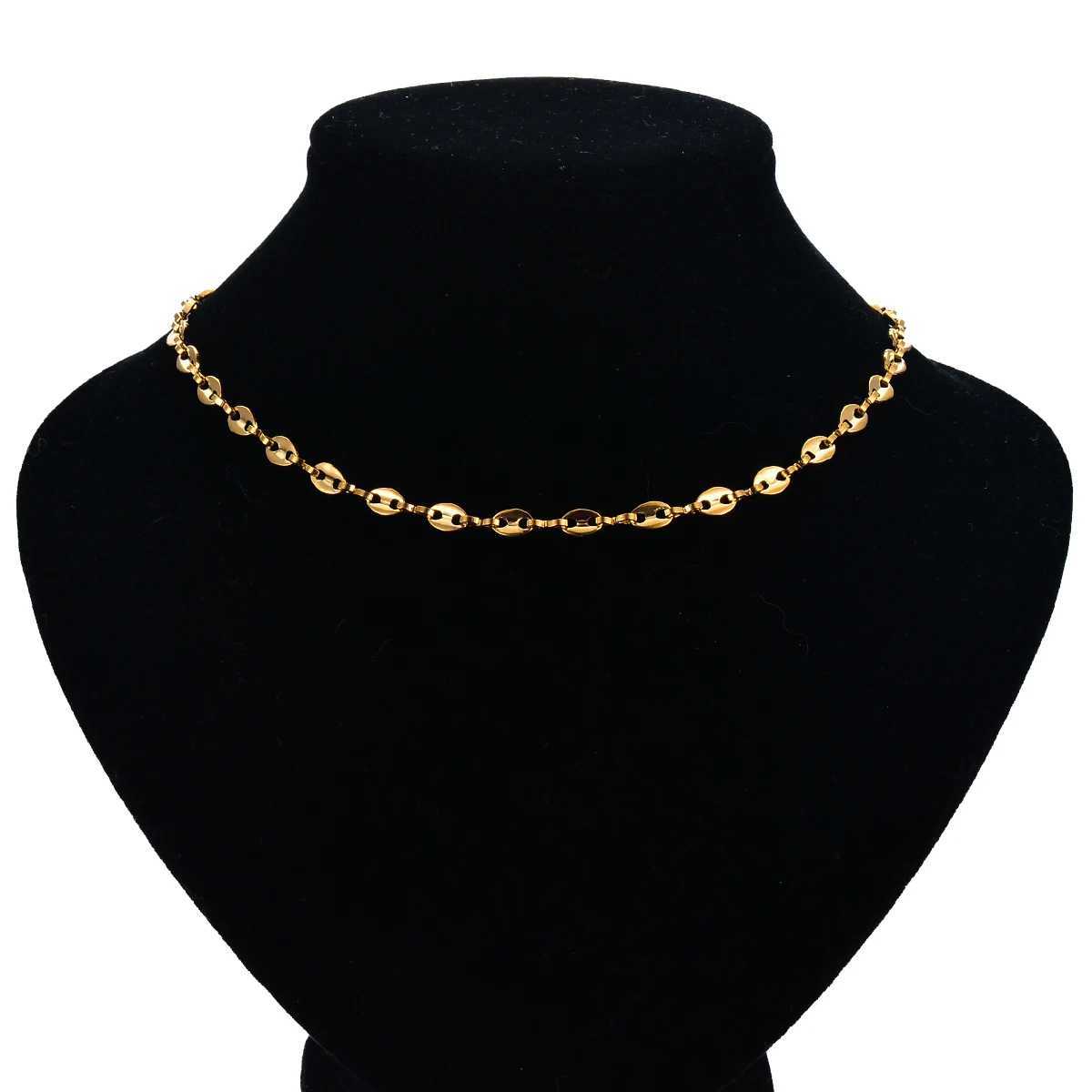 1Pcs Stainless Steel Coffee Beans Link Chain 5MM Necklaces For Men Women Rope Link Chain Necklaces Fashion Hip Hop JewelryX240919