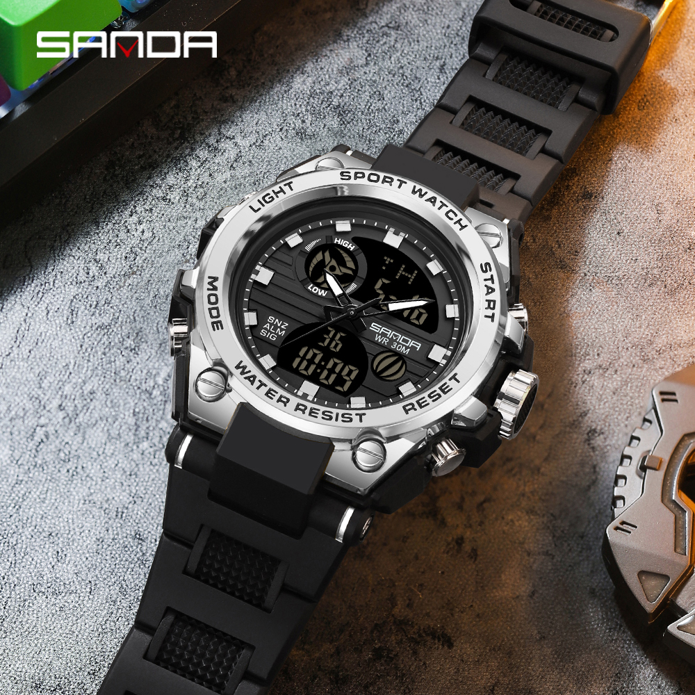SANDA G Style Men Digital Watch Military Sports Watches Dual Display Waterproof Electronic Wristwatch Relogio Masculino 739