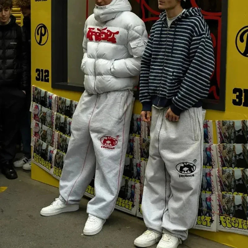 HOUZHOU Y2K Baggy Sweatpants womens retro letter embroidery sports pants mens street loose casual hip-hop jogging pants Trouser 240920