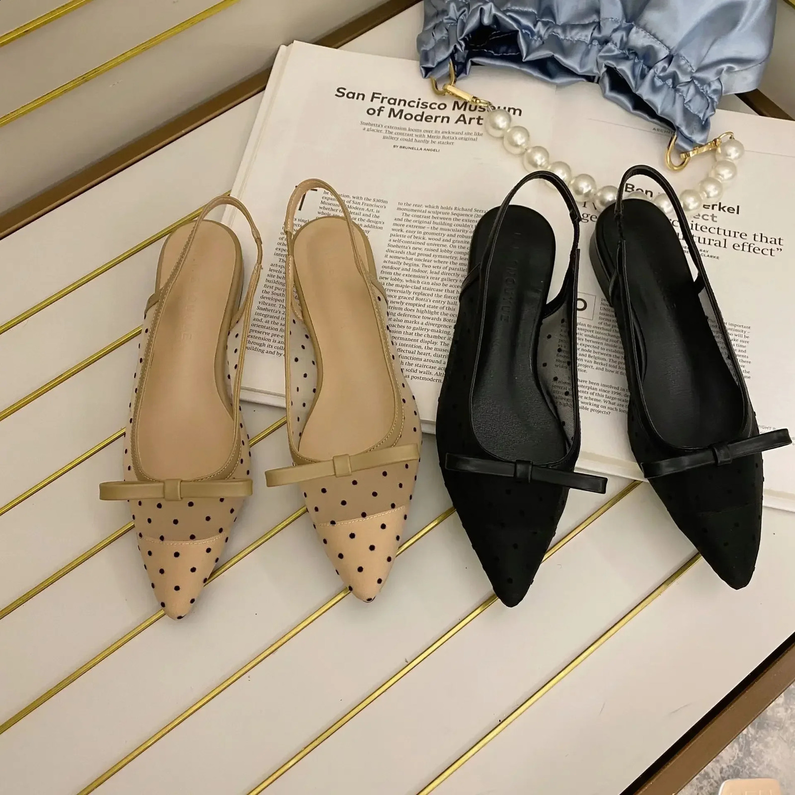 Womens 2024 Polka Dot Thick High Heels Elegant Dot Toes Shallow Mouth Weight Loss Bow Shoes for Women 240919
