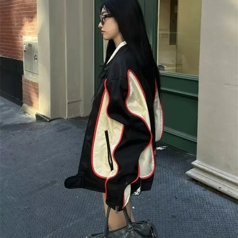 Retro Patchwork Jackets Men Loose Autumn Bomber Jacket Stand Collar Varsity Zipper Windbreaker Coats Casual Streetwear Unisex 240919