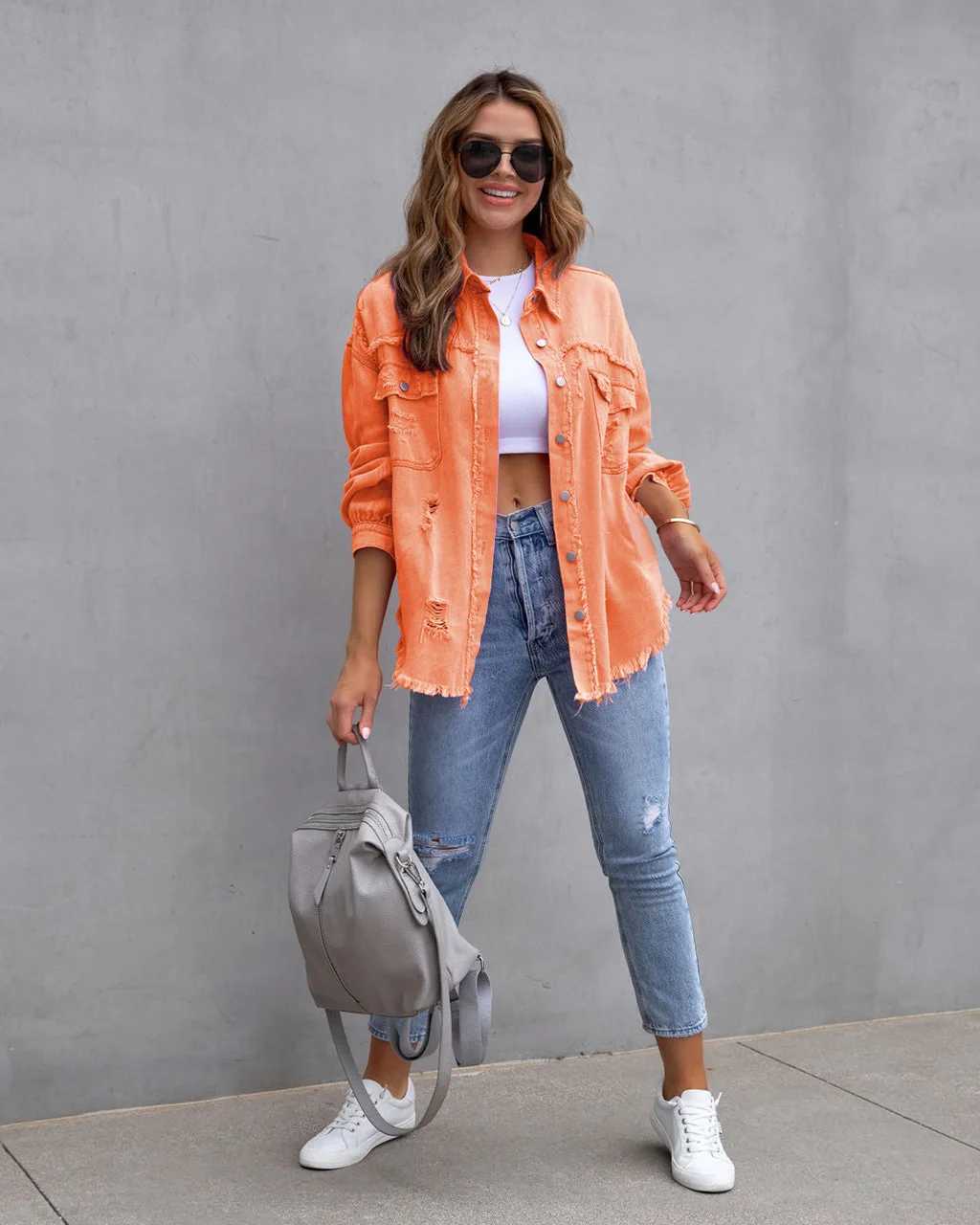 Women Pocket Hole Tassel Turndown Collar Denim Button Casual Boho Full Long Sleeve Spring Winter Cardigan Jacket Coats OuterwearX240920