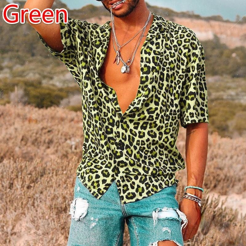 Style men's fashion leopard print short sleeved 2023 summer new casual shirt top trend