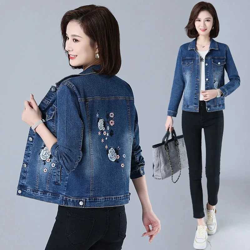 Fashion Embroidered Denim Jacket Elegant Large Size Elastic Women Short Coat Female Slim New Outerwear Casual Jeans Tops JacketsX240920