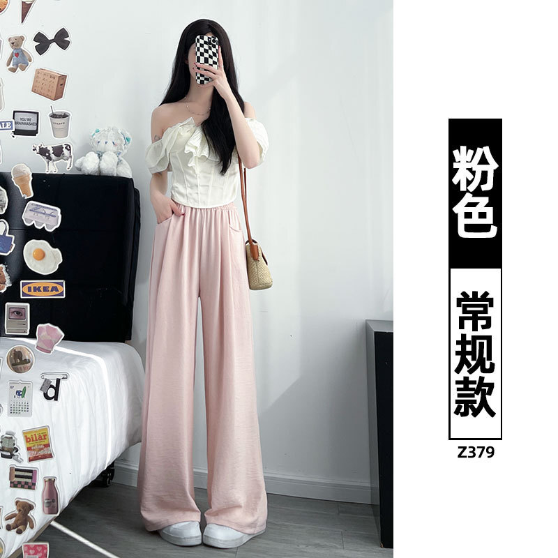 2026 Summer New Ice Silk Wide Leg Thin Loose Ladies Casual Slimming Y K Women with Pockets Mop Pants Slim Body