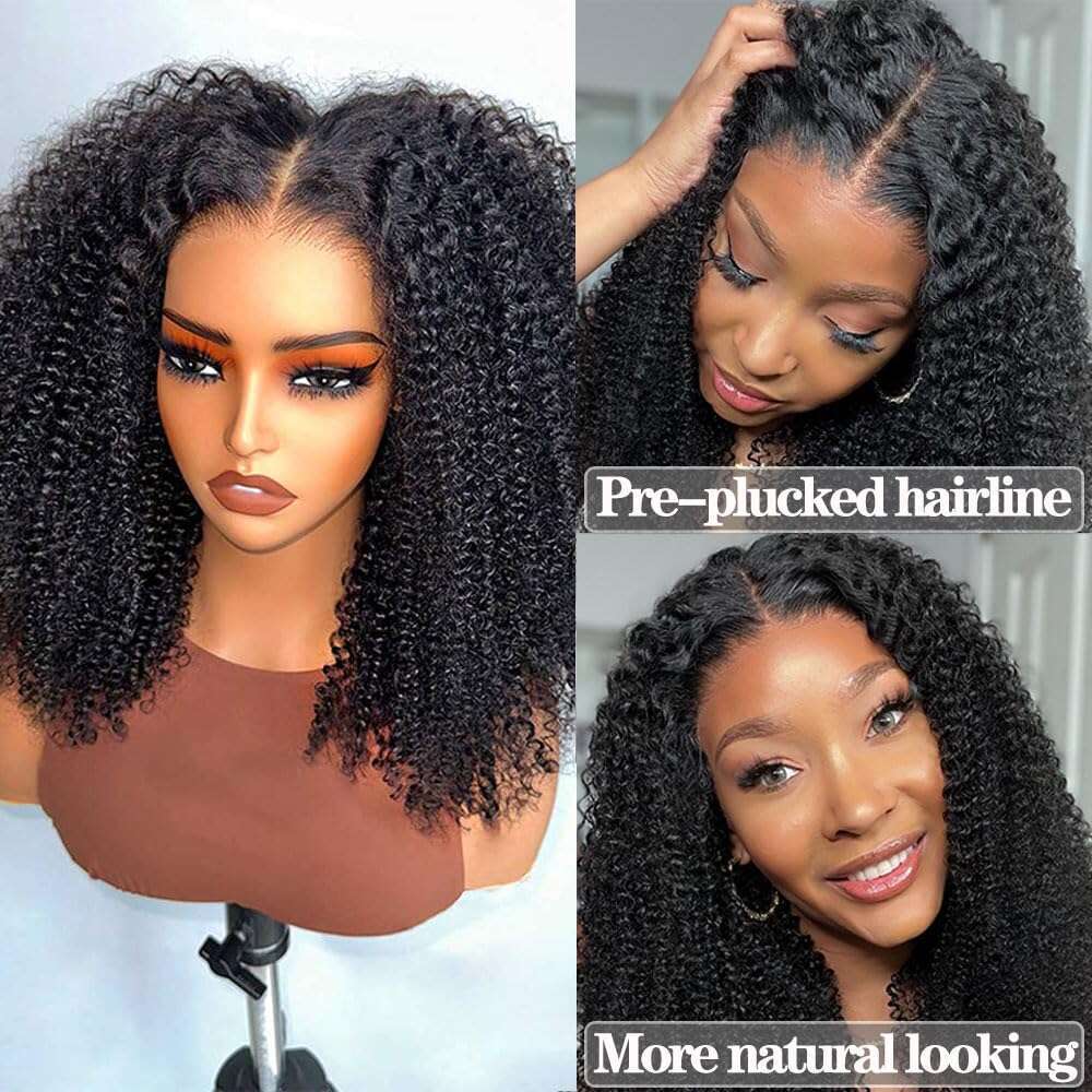 Kinky Curly Short Bob 13x4 Transparent Front Glueless Pre Plucked Human Hair Ready To Wear Brazilian Invisible Lace Wig