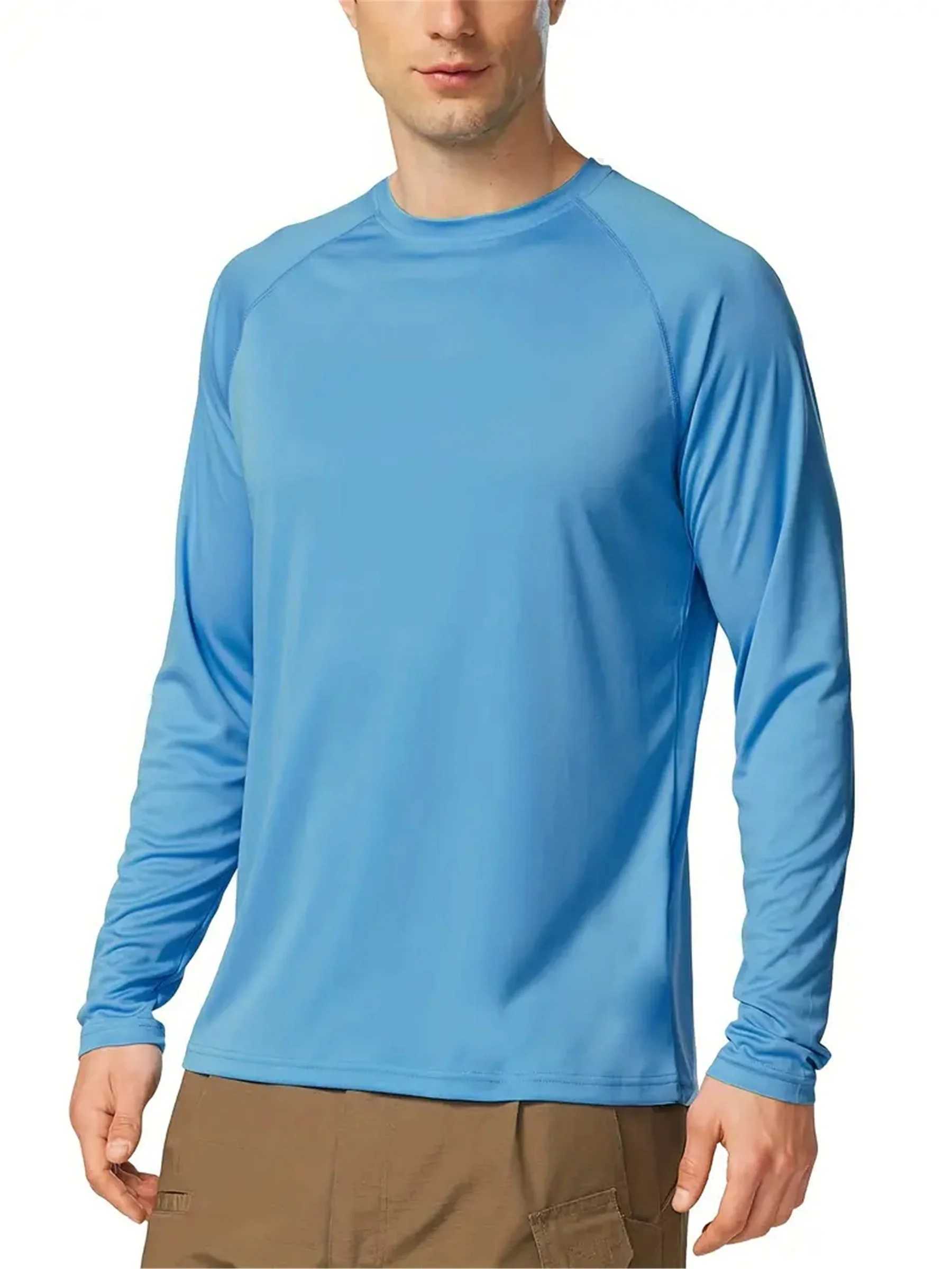 Plus Size Mens Solid T-shirt Fashion Casual Long Sleeve Tees UV Sun Protection Tops For Outdoor/workout Mens ClothingX240919