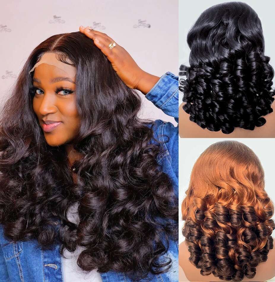 100% Indian Bouncy Curly Loose Wave 13x4 HD Lace Front Ombre Double Drawn Curl Wig 250% Density Glueless with Baby Hair