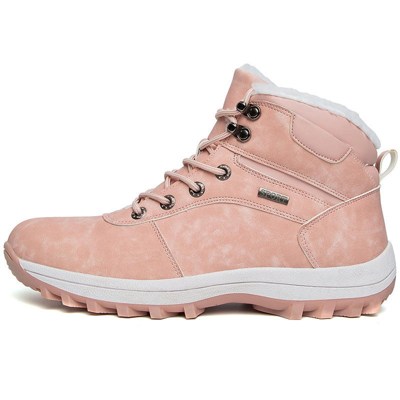 Large size high top casual lace up and plush snow boots, outdoor men's hiking warm Northeast boots