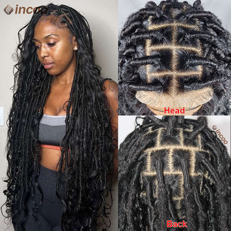 Butterfly Goddess Locs Braided Boho Box Braid Full Lace Front Wigs Pre Pluck Baby Hair Synthetic Blonde Twisted Braids Wig