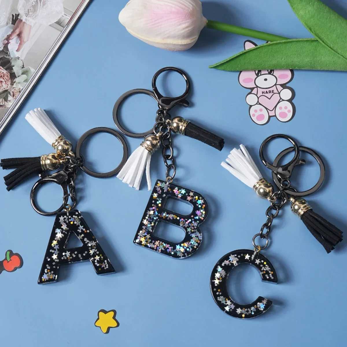 Simple 26 Letter Keychain Charming Couple Initial Letter Keyring Car Keychain Handbag Chain Pendant Chain GiftX240919
