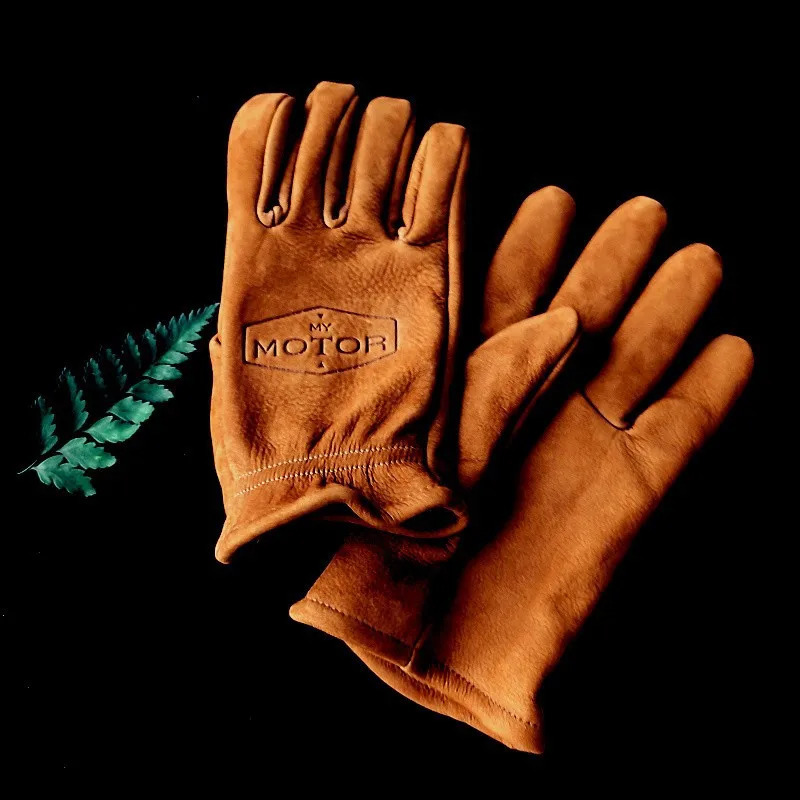 Retro motorcycle gloves frozen top cowhide mens and womens bicycle gloves durable and warm camping gloves 240918