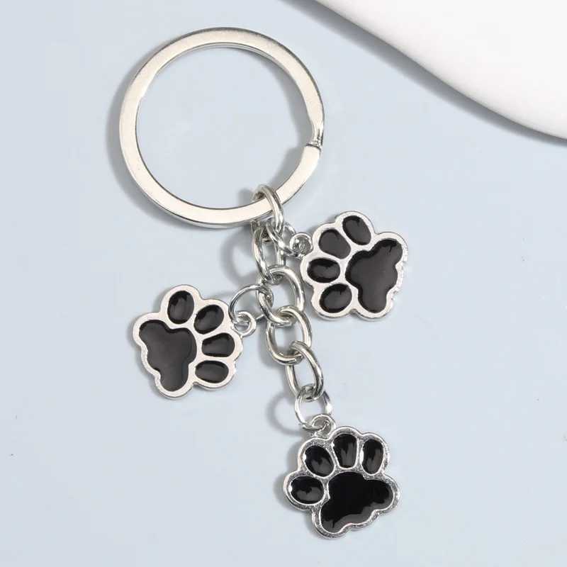 Cute Enamel Keychain Cat Dog Paw Key Ring Footprints Key Chains For Women Men Handbag Accessorie DIY Handmade Jewelry GiftsX240919