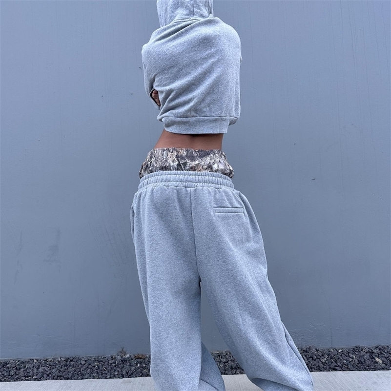 Y2K Retro Sweatpants Double Waisted Embroidered Camouflage Pattern Wide Leg Pants Men Trend Casual Streetwear Unisex Baggy y240919