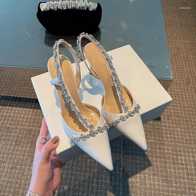 Sandals Elegant French Rhie Closed Toe Women's Pointed Small Heel Single-layer Shoes Stiletto Fairy White