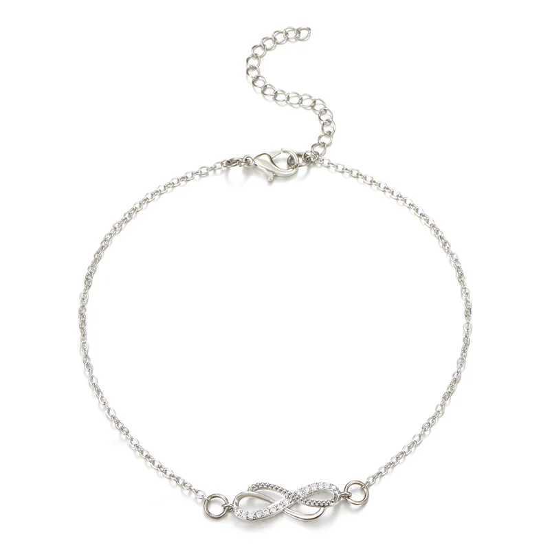 Elegant Charm Shiny Rhinestone Infinity 8-character Anklet for Women Rhinestone Vintage Metal Bracelet Sparkly Foot Jewelry Y240920
