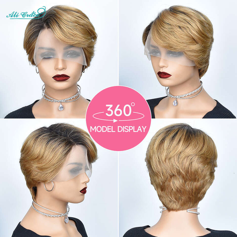 e Cut Human For Women 13x4.5x0.5 Transparent Straight Short Lace Part Hair Wigs T1b/27 Color