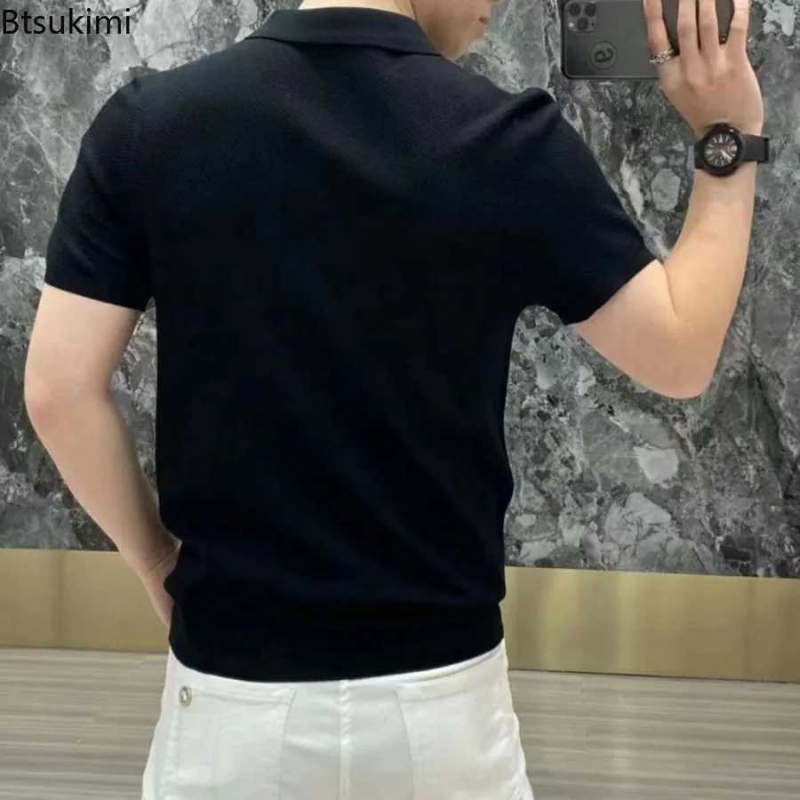 Fashion Light Luxury Mens Solid Short Sleeve Polo Shirts Summer New Comfy Lapel Business Casual Tops Men Korean Leisure T-shirtXJ240920